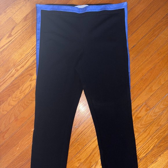Diane Von Furstenberg Black Leggings with Blue Leather Trim Sz 12 - Picture 9 of 9